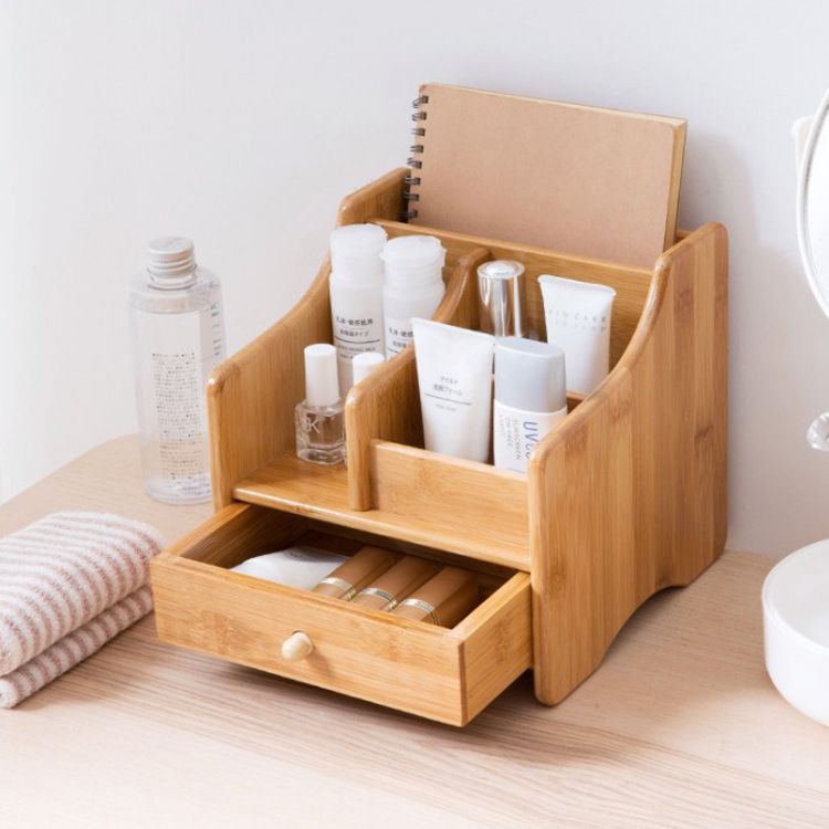 Customizable Wooden Cosmetic Organizer with Storage Drawer Other Office Desk Organizer