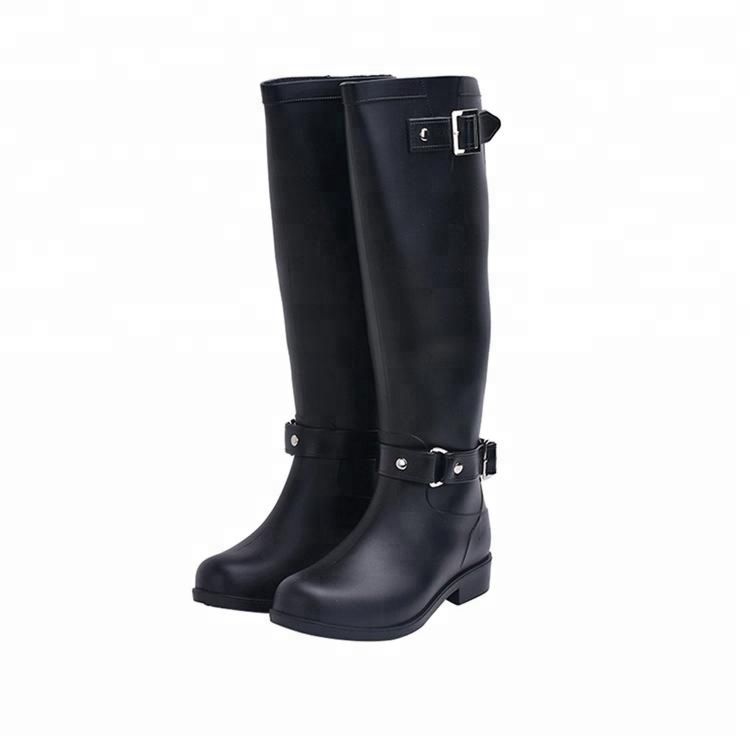 customized ladies slip on antiskid black rain boots