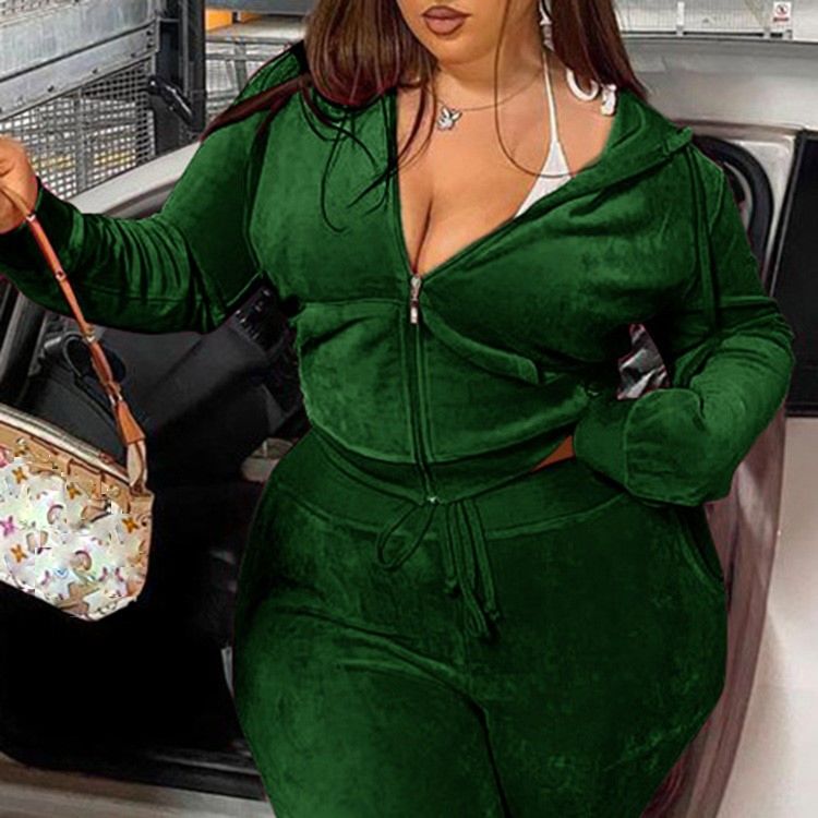 Cute plus Size Women Clothing Long Sleeve Velvet Hoodie Jogger Two Piece Shirt and Pants Set Outfits Fall 5Xl 2 Pc Blazer Sets