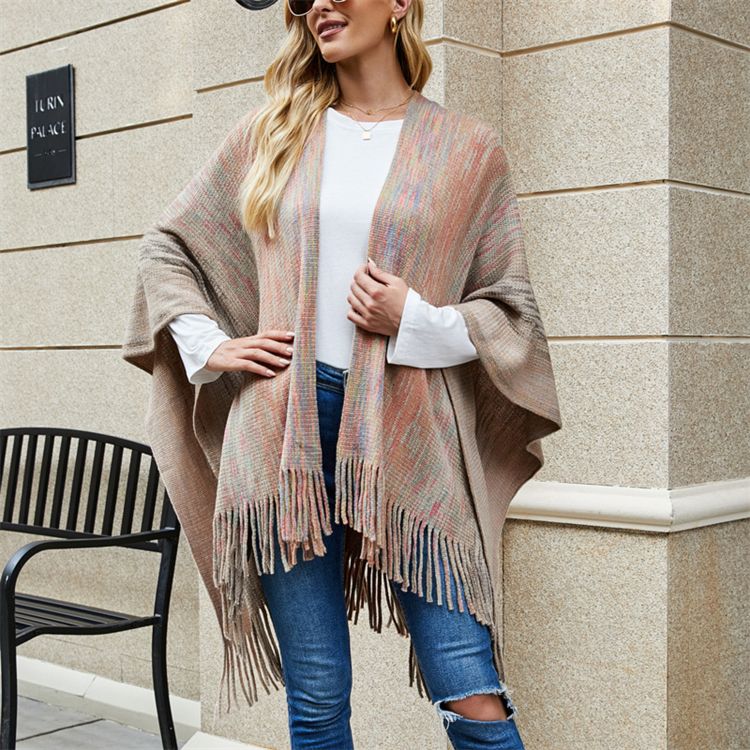 D12226 Style Loose Casual Stripe Print Tassels Cardigan Ladies Sweater Tops Knitted Jacket