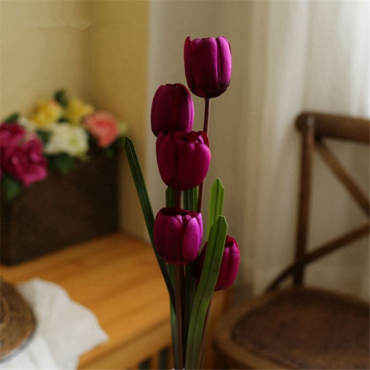 Direct 5 Heads Silk Tulip 100Cm Artificial Tulip Flower for Home Decoration