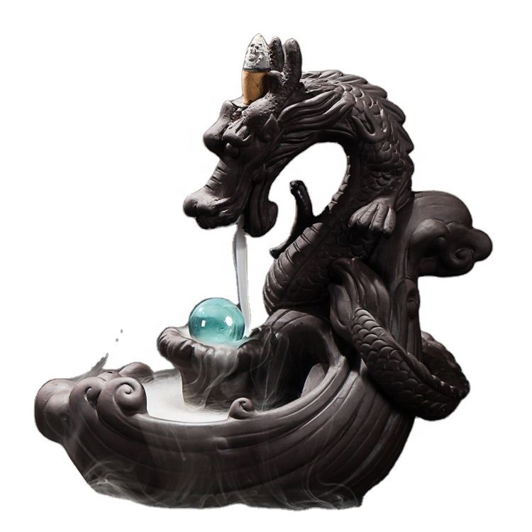 Direct Ceramic Backflow Dragon Incense Burner Home Decor Censer with Crystal Ball Waterfall Incense Holder