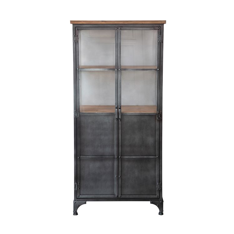 Directly Sell Antique Iron Glass Door Cabinet Display Storage Iron Cabinet for Living Room