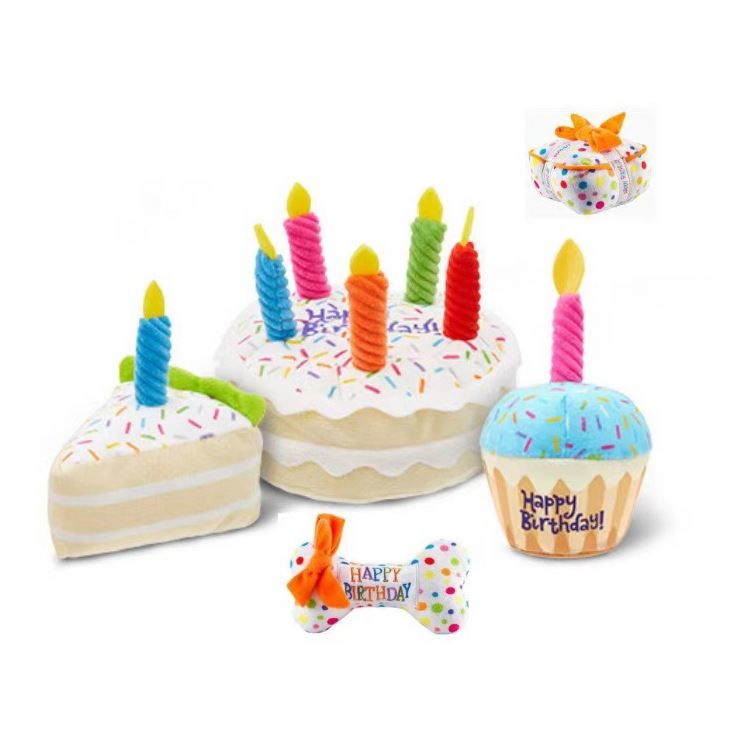 Doggie Cat Party Gift Squeaky Cleaning Teeth Dorable Chew Birthday Cake Cupcake Bone Dog Plush Toy