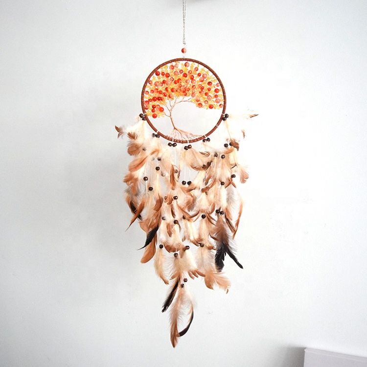 Dropshipping Home Decor Dreacatcher Brown Feather Handmade Tree of Life Dream Catcher