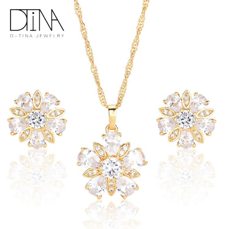 Dtina Gold Necklace Jewelry Sets Gold Plated Earrings Colorful Crystal Jewelry for Ladies