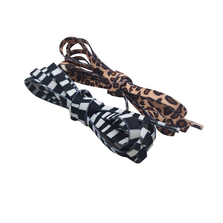 Durable Flat Printing 8 Mm Wide Polyester Leopard Elastic Shoelaces