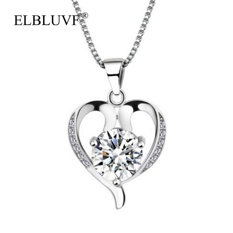 Elbluvf 925 Plated Alloy Copper Zircon Women Jewelry White Purple Sterling Silver Love Heart Necklace