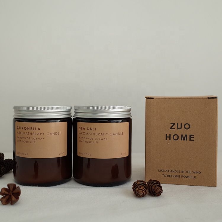 Elegant Tinted Scented Candles in a Brown Glass Jar with Lid