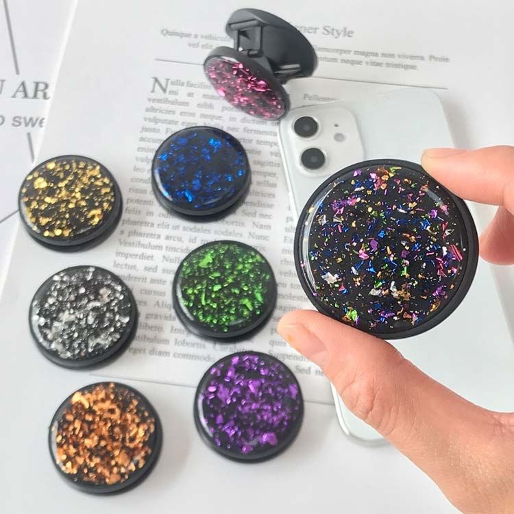 Epoxy round Finger Colorful Gold Foil Cell Phone Holder Socket Collapsible Mobile Phone Kickstand Grip for Smartphone Tablets