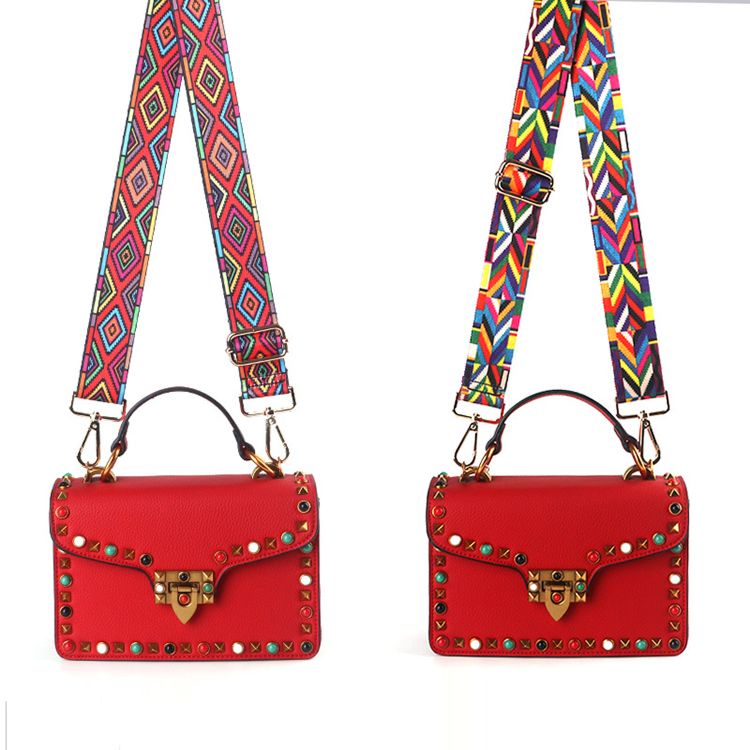 Ethnic Multi Color Print Handbag Nylon Cotton Strap Adjustable Shoulser Strap