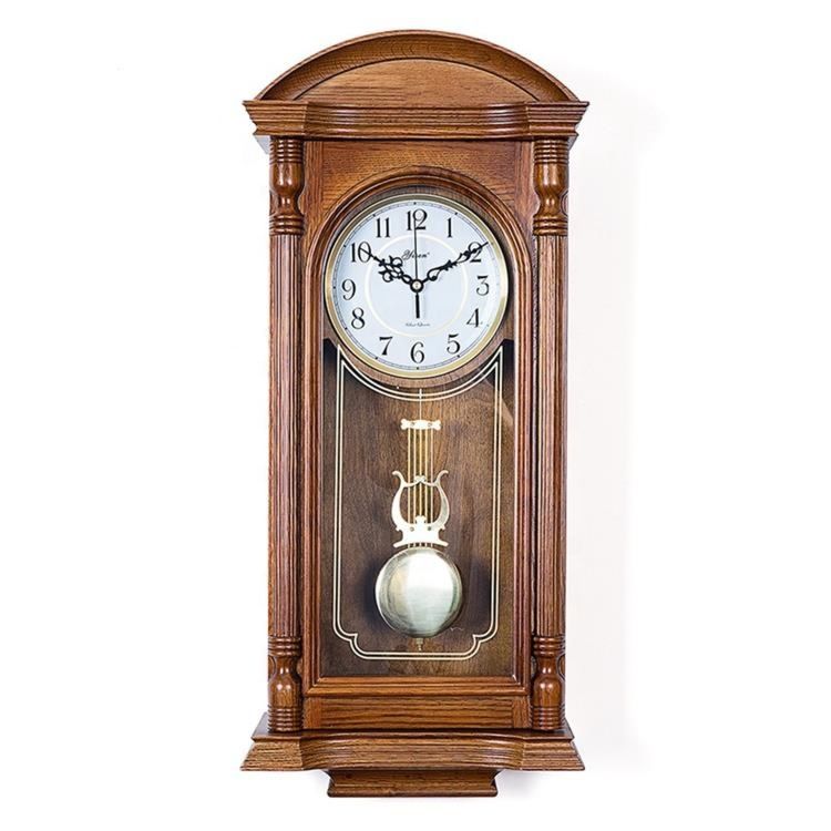 European Battery Operated Antique Grandfather Wall Mounted Wood Vintage Pendulum Wall Clock