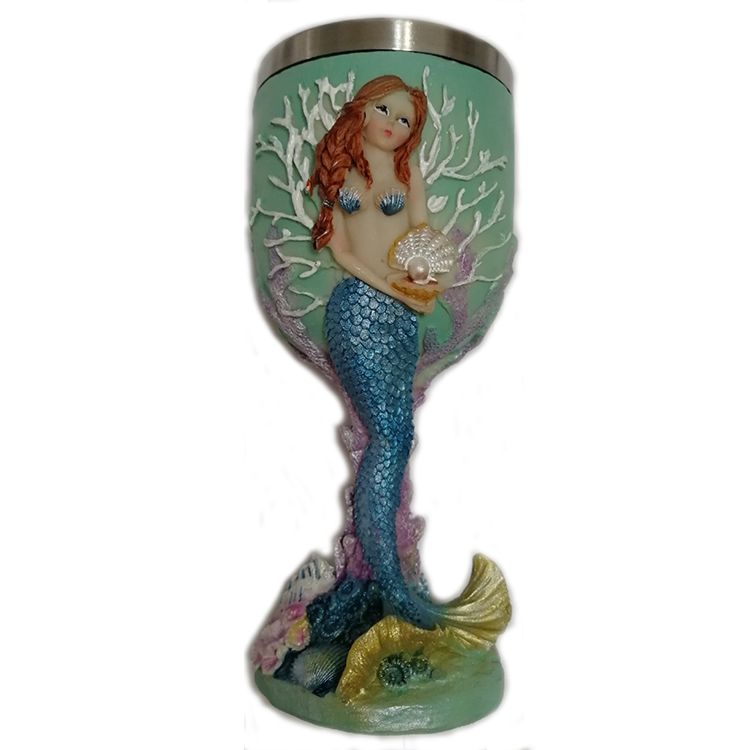Exquisite Mermaid Goblet 3D Resin Cup Cartoon Characters Red Wine Glass Stainless Steel Cup