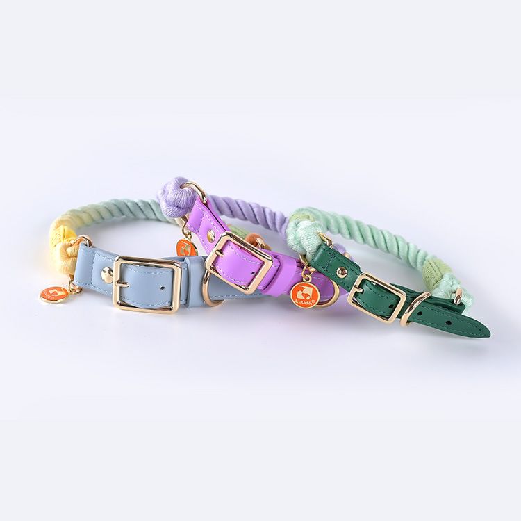 Extending Multicolor Traction Braided/ Hand-Woven Rope Pet Rainbow Collar