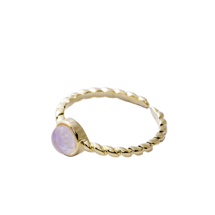 Fine Gold Plated Adjustable Opal Ring 925 Sterling Silver Rainbow Moonstone Ring for Women