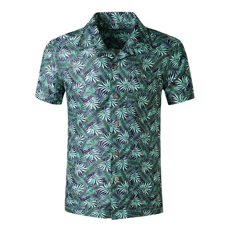 Flower Printing Short Sleeve Viscose Casual Loose Beach Hawaiian Men Shirt