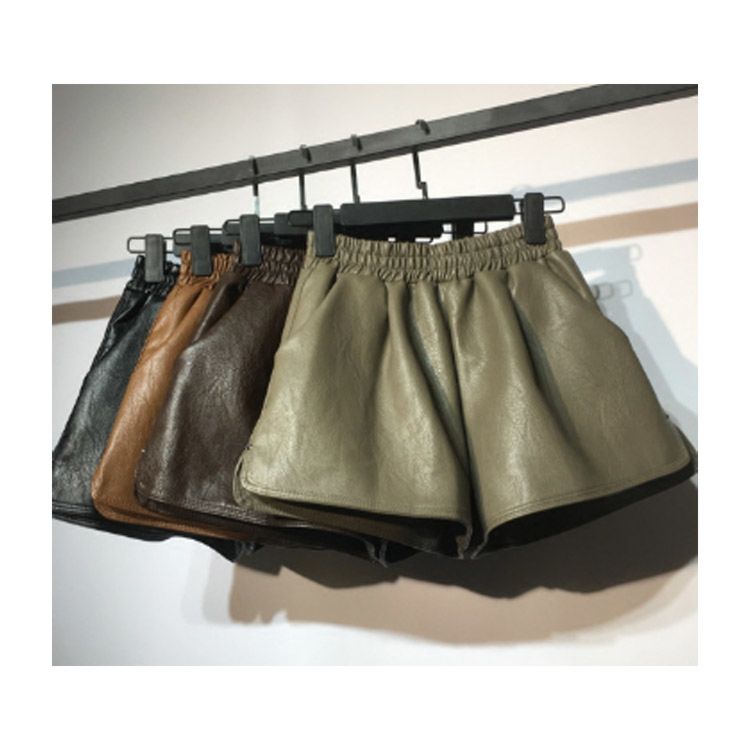 Girls' High Waist Pu Shorts Autumn and Trend Loose Leather Pants Outer Shorts
