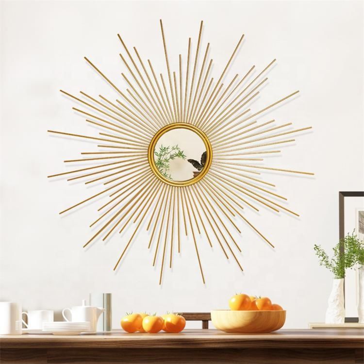 Golden Sunburst round Antique Metal Frame Interior Luxury Art Wall Hanging Mirror