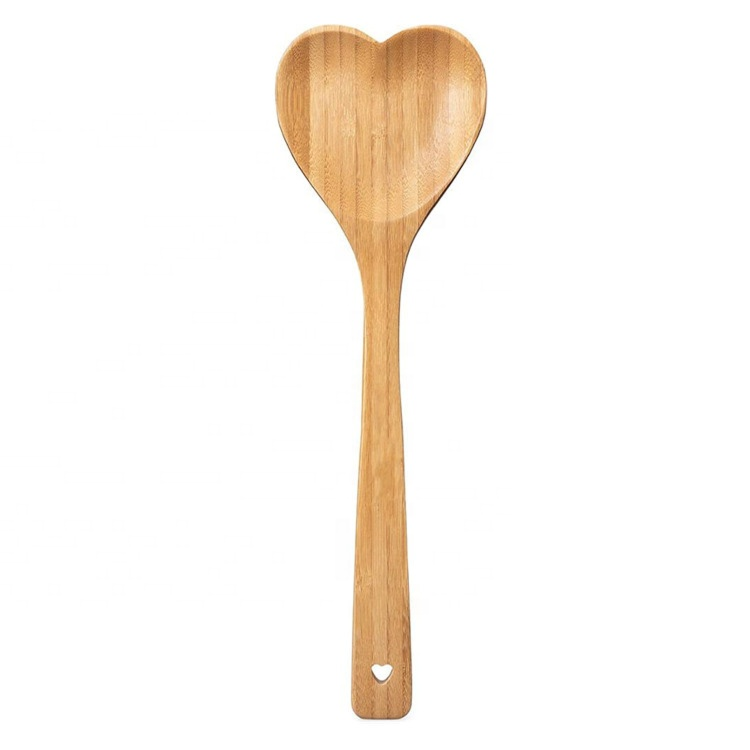 Heart Shape Kitchen Utensil Bamboo Wooden Serving Mixing Spoon for Cooking