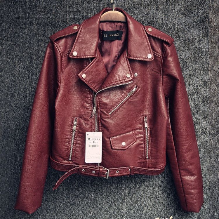 High-End Textured Women Short Pu Leather Leather Jacket Zipper Motorcycle Cardigan Coat Leather Clothing