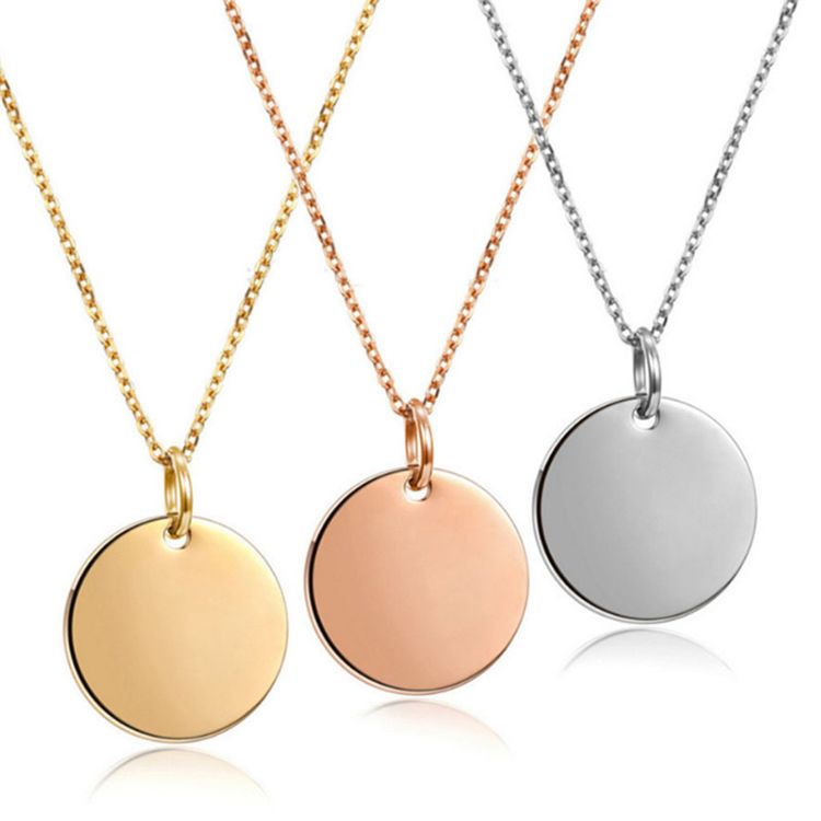 High Polished Disc round 18K Gold Engraved Stainless Steel Metal Blank Pendant Coin Necklace