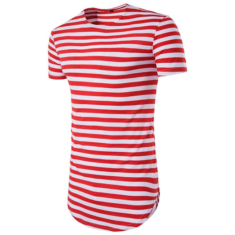 High Street Long Drop Tail Hip-hop Fit Men's Striped T-shirt Wholesale