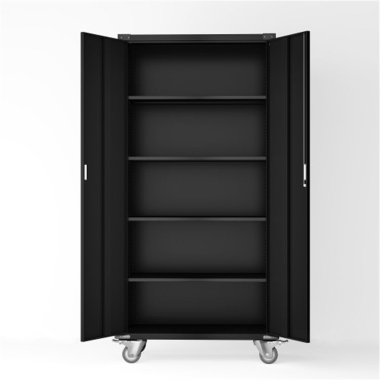 Home Office 2 Door Metal Storage Cabinet with Wheels Movable File Cabinet 4 Adjustable Shelves