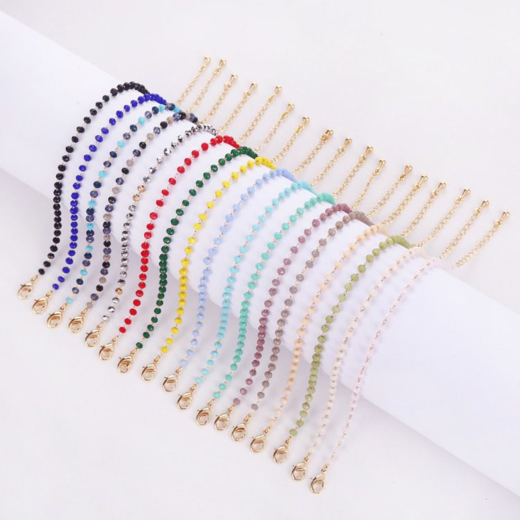 Hupo.Hutu Natural Minimalist Dainty Handmade Glass Cut String 18K Gold Plated Beading Crystal Bracelet for Women
