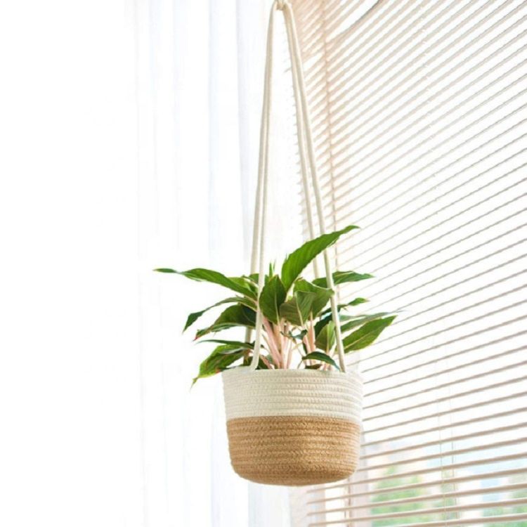 Indoor Rattan Durable Hanging Plant Baskets Flowers Pot Hanging Pots for Garden with Rope Handle