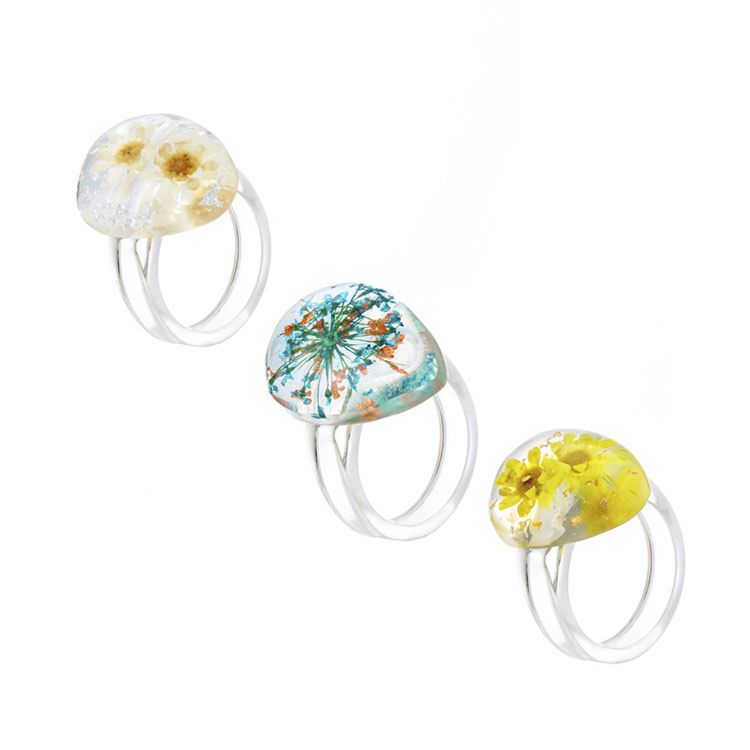 Ins Rings Women Special Design 3D Resin Ring Dry Flower Transparent Resin Ring Set for Women Girls