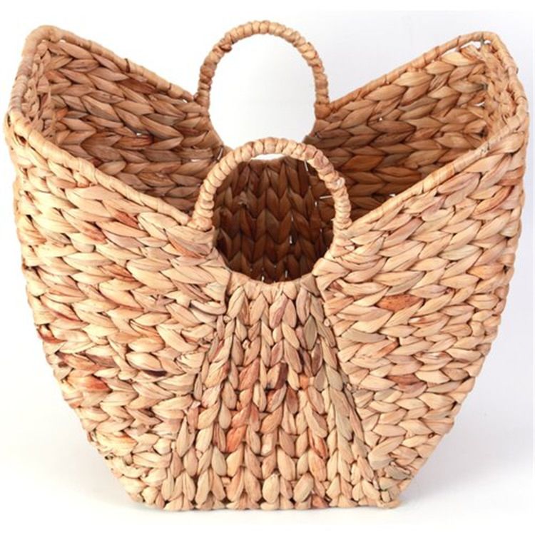 Jialan Rectangular Weave Wicker Rattan Basket Woven Water Hyacinth Storage Baskets with Cutout Handles