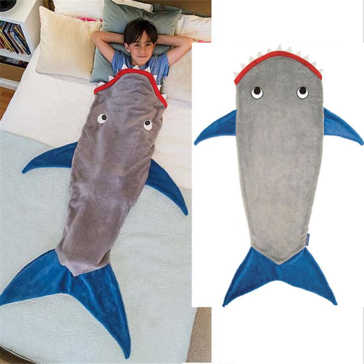 Kids Baby Boys Girls Mermaid Shark Cetacean Shape Touched Super Soft Flannel Tail Double-Deck Blanket Sleeping Bag