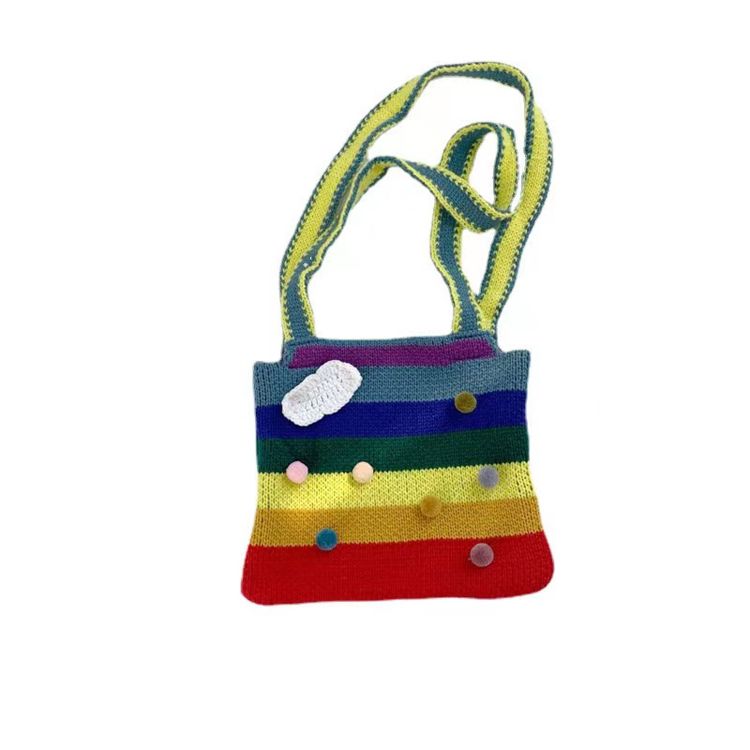 Kids Travel Handbag Messenger Bag Rainbow Bars and Clouds Wool Knitted Bag for Children