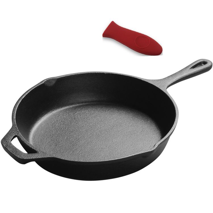 Kitchen Stovetop Oven Use Pre-Seasoned Cast Iron Skillet with Silicone Handle Holder