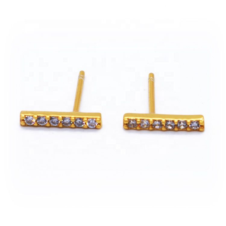 Korean Ladies Jewelry Simple 925 Sterling Silver Tiny Zirconia Statement Bar Stud Earrings for Women Men