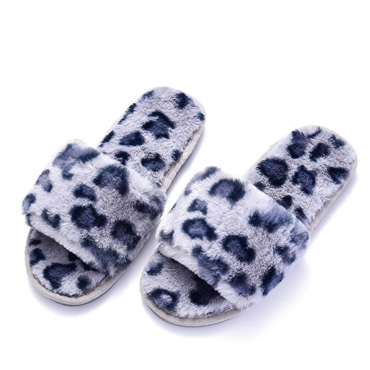 Ladies House Leopard Slippers Warm Flat Anti-Slip Slippers for Women