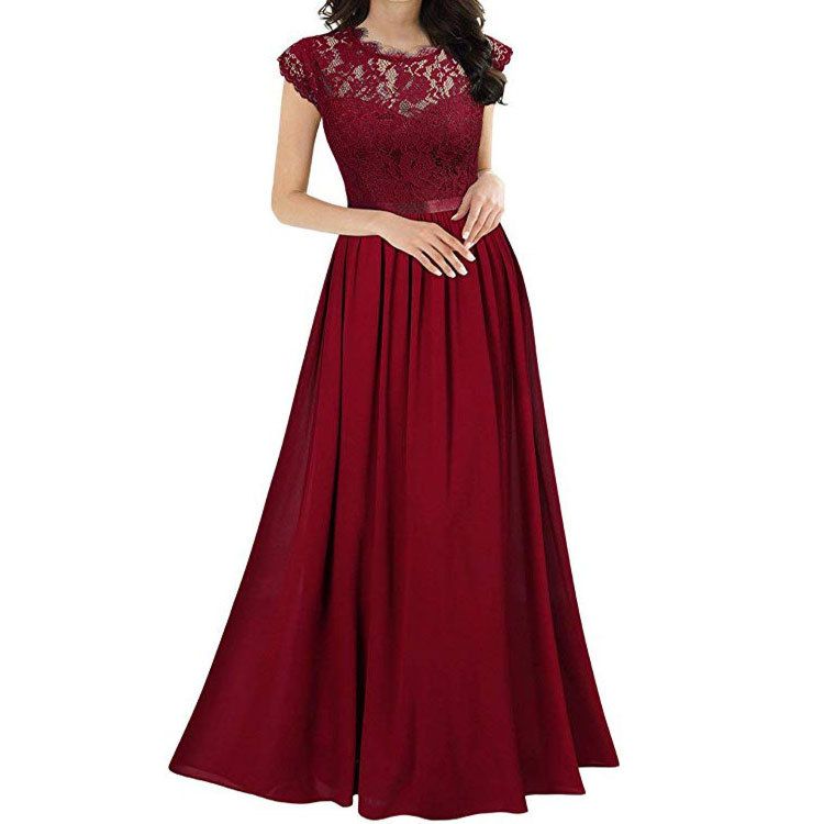 Lady Elegant Evening Gown Floral Lace Party Maxi Dress