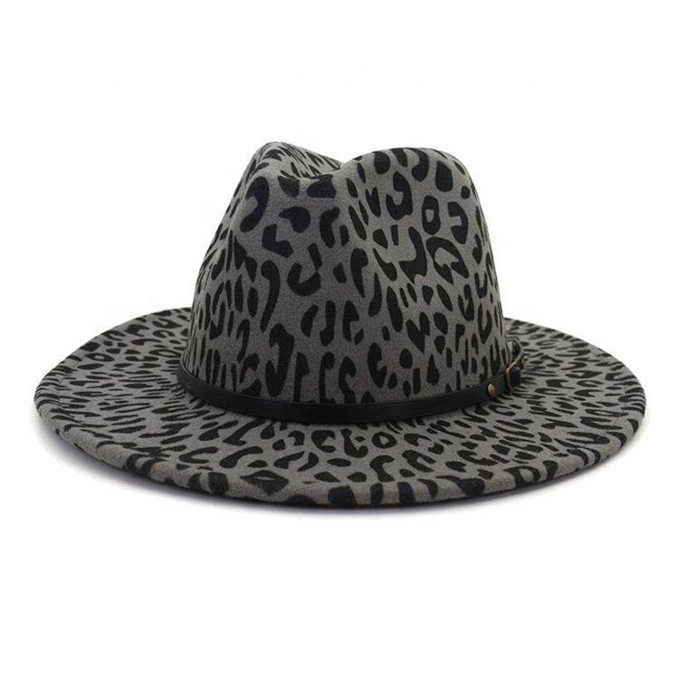 Leopard Jazz Wool Felt Fedora Hats Vintage Women Panama Hat