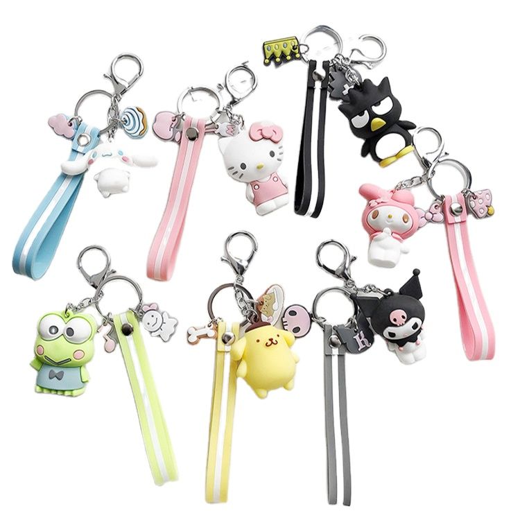 Lilangda Cute Kuromi Melody Sanrio Keychain Kawaii Cartoon Big Eared Dog Frog Pudding Dog Penguin Women Bag Pendant Key Chain