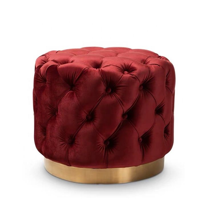 Luxury Italian Design Cute Tufted round Ottoman Bench Velvet Ottoman Stool