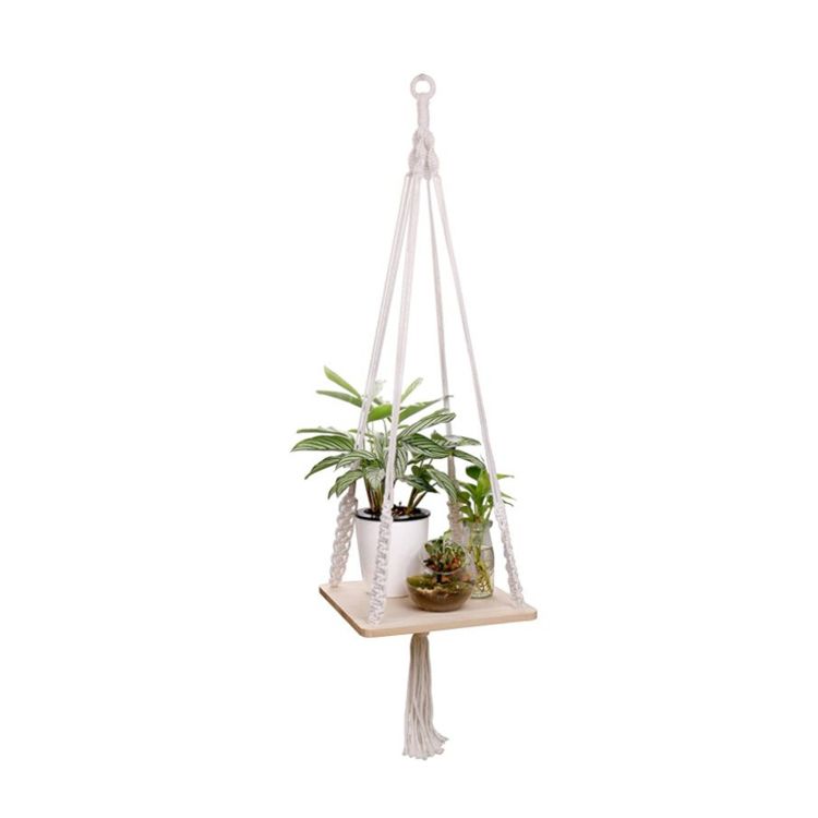 Macrame Plant Hangers Shelf Garden Planter Rack Indoor Hanging Basket Planter Decorative Boho Home Wooden Wall Flower Pot