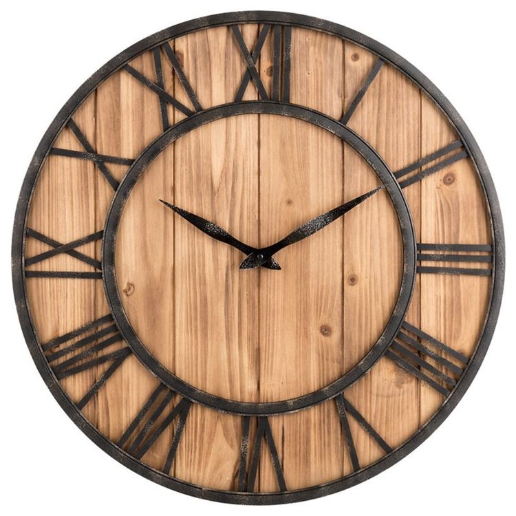 Made Rustic Whitewashed Wood and Metal Retro Wall Clocks for Home Decoration