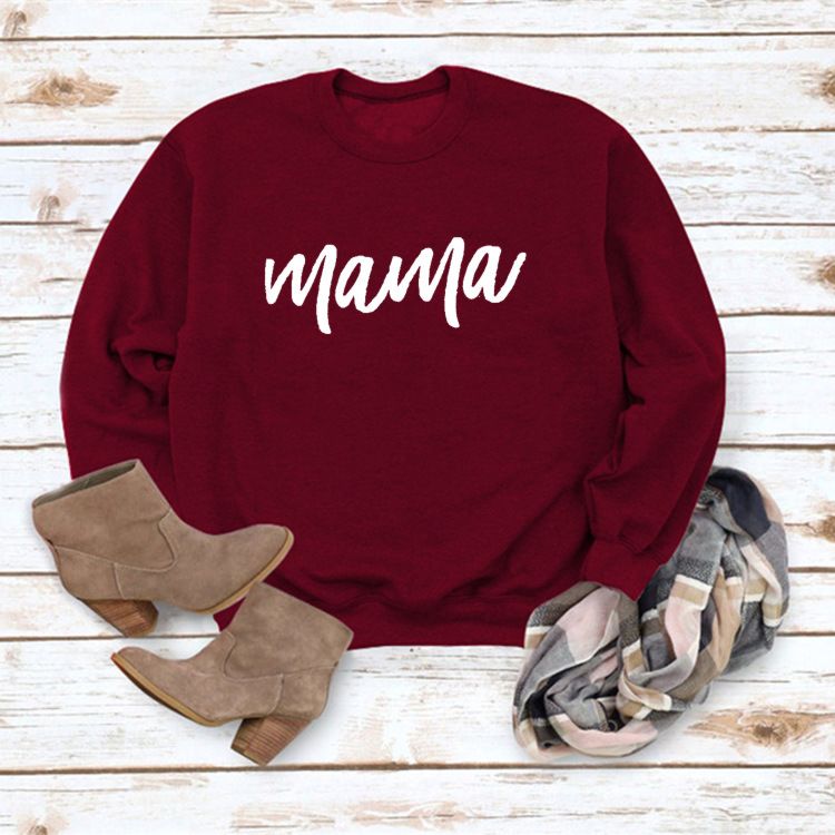 Mama Print Long Sleeve Hoodies Womens Sweatshirts and Hoodies Pullover Crop Top Hoodies