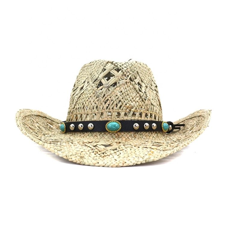 Men Cowboy Hat Women Retro Vintage Turquoise Leather Strap Cowboy Cowgirl Caps Western Beach Sun Hat