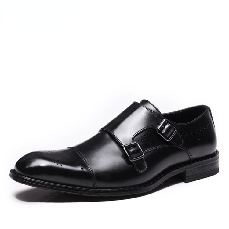 Men's Dress Shoes Oxford Shoes Business Formal Wear Genuine Leather Men's British Black with Buckle