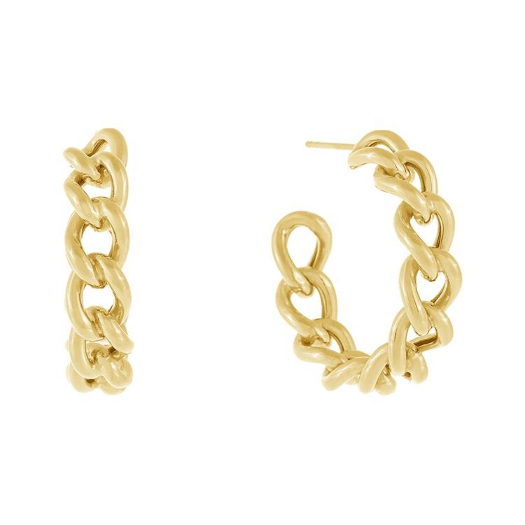 Minimalist 18K Gold Plated Stainless Steel Gold Stud Chain Earrings Hypoallergenic Women Cuban Chain Hoop Earrings