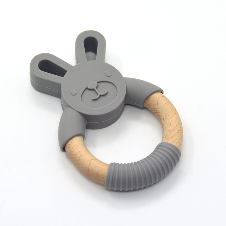 Mzl Cartoon Image Organic Silicone Bunny Teethers with Wood Ring