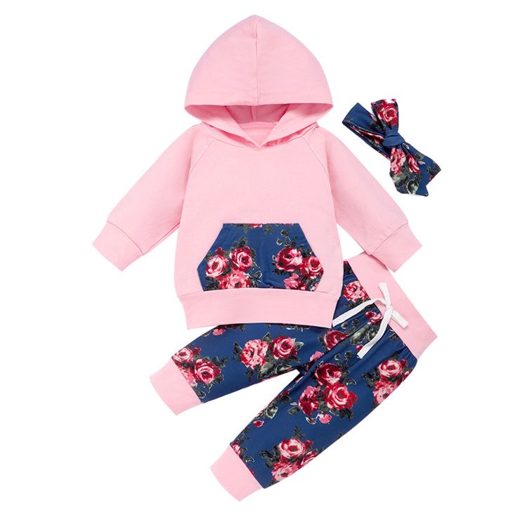 Neutral Baby Clothes Long Sleeve Floral Printed Baby Clothes Organic Cotton Baby Hoodie Set