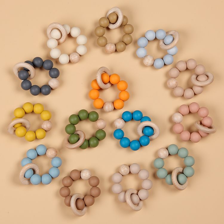 Custom Non-Toxic Wooden Teething Toy Silicone Beads Baby Teether