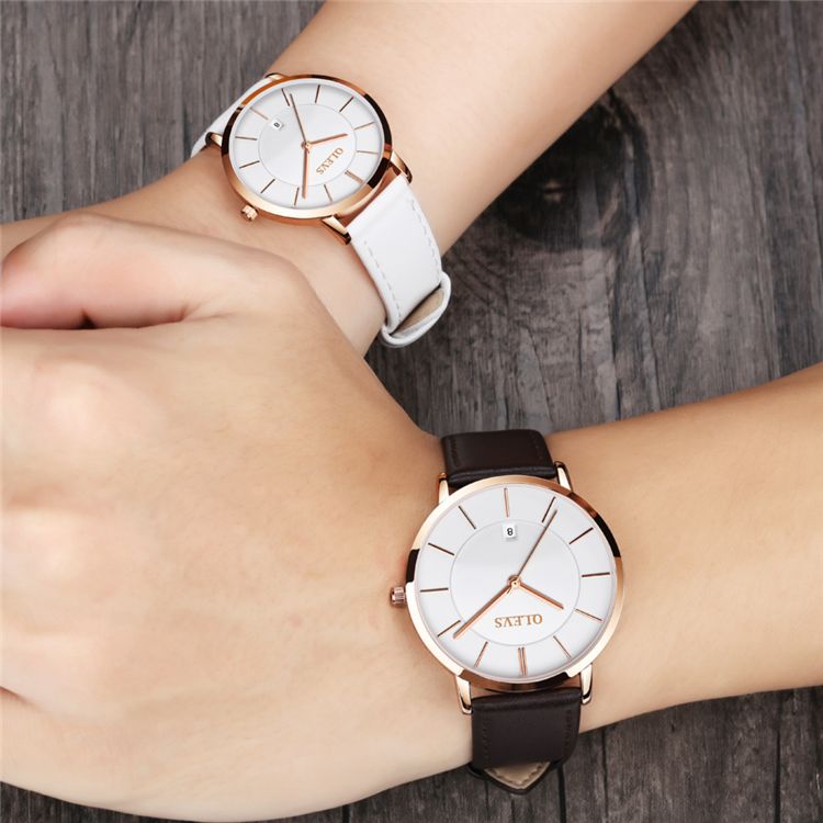 Olevs 5869 L Luxury Olevs Quartz Genuine Leather Strap Minimalist Ultrathin Wrist Watches Waterproof